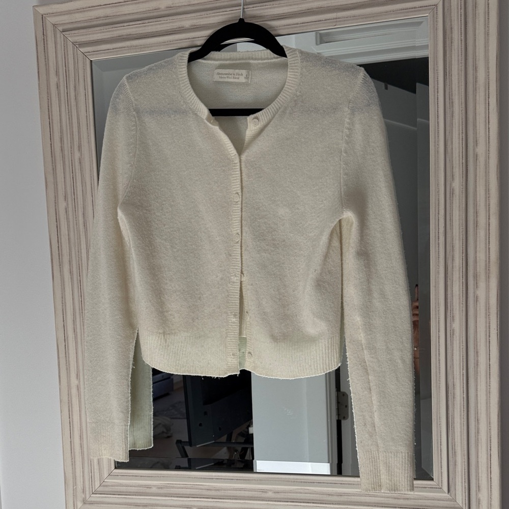 Women's Cream Cardigan Sweater - Merino Wool Blend
